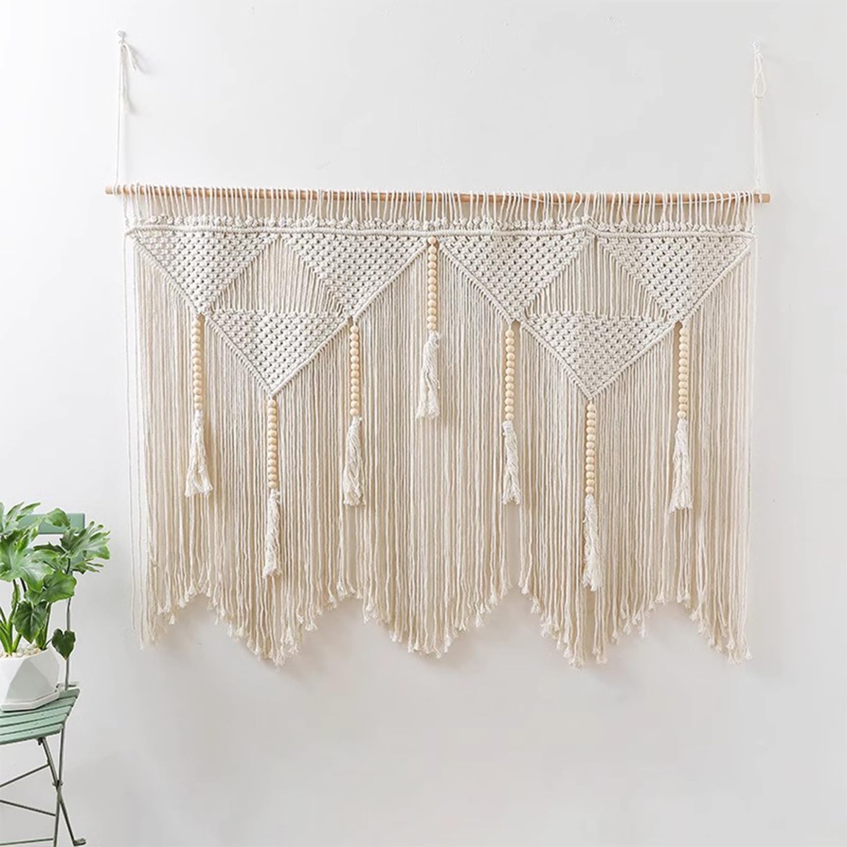 XYLGJYT Makrama, wiszący na ścianie, duży, makrama, beżowy, boho, szykowny, szerokość 100 cm/120 cm/140 cm, naturalna bawełniana lina, gobelin ścienny, wiszące dekoracje ścienne, beżowy, 120 x 100 cm