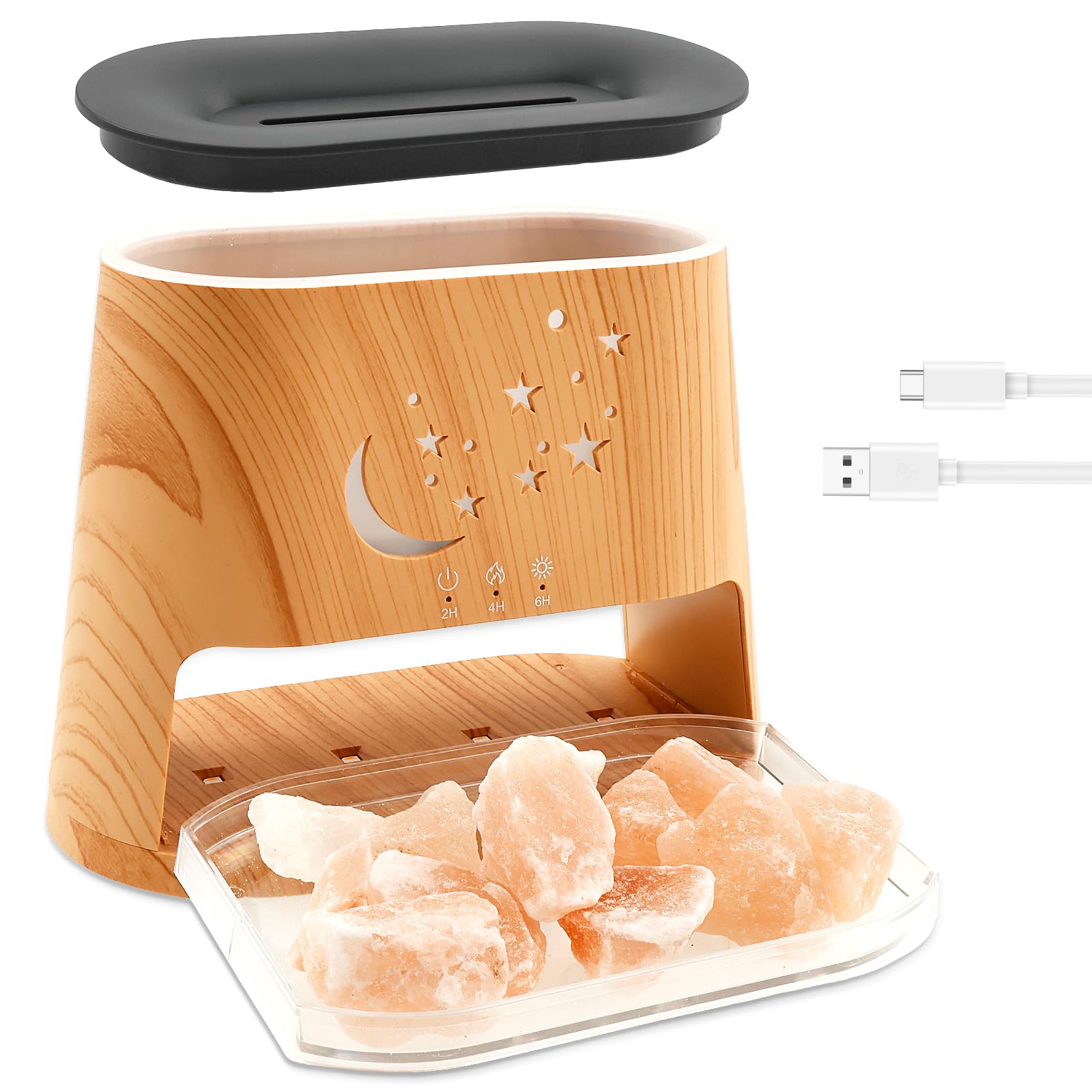 4-in-1 Ultrasonic Essential Oil Diffuser & Himalayan Salt Lamp, 7 Color Gradient Light Salt Lamp Aromatherapy Diffuser Cool Mist Humidifier Auto Power Off Protection, 260 ml