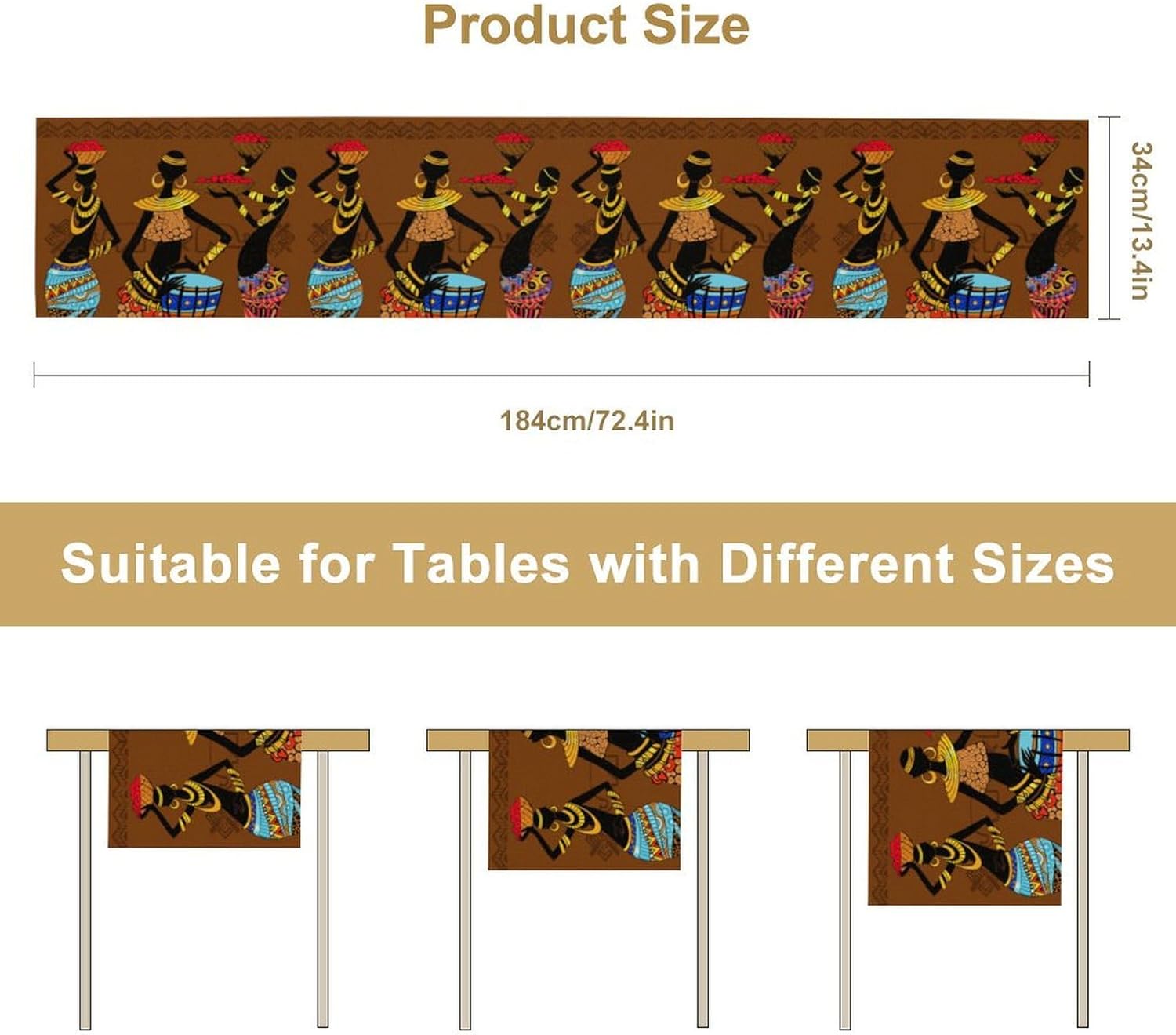 African Native Indigenous Table Runner, Black People Different Poses Culture Heritage Festival for Dining Room Table Party Home Kitchen and Hotel Decorations Ruby 13x120 Inch