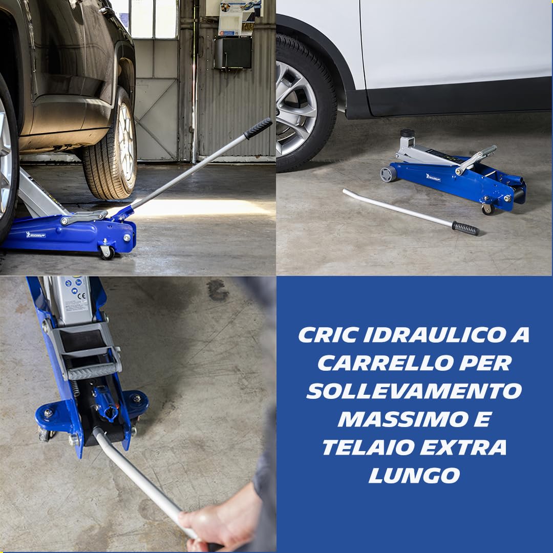 MICHELIN Cric Idraulico a Carrello 2,25T per SUV, 4x4, camper, furgon, leva 150 mm a 530 mm