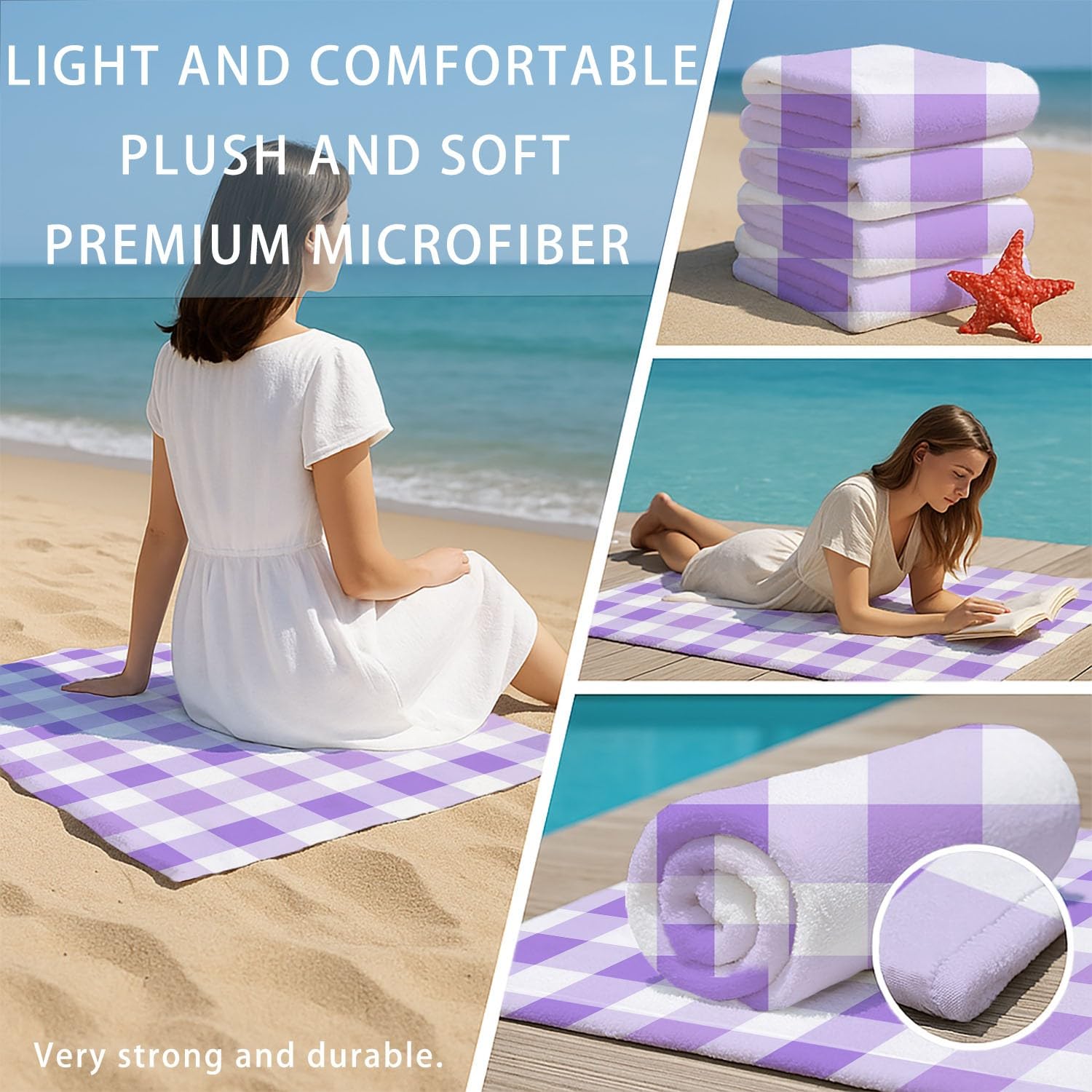 Minimalistisch, Elegant, Kariert, Sanft Strandtuch 230 x 210 cm - Strandtuch trandtuch Leichtdünn Weich Quadrate, Gitter,für Strand, Pool, Yoga, Picknick
