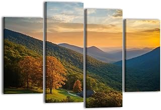 Canvas Wall Art for Bedroom 4 Panels Sunset Shenandoah Valley Blue Ridge Mountains from Crescent Rock Framed Art Prints Wall Decor for Living Room Ready to Hang Western Home Decor Bathroom Office