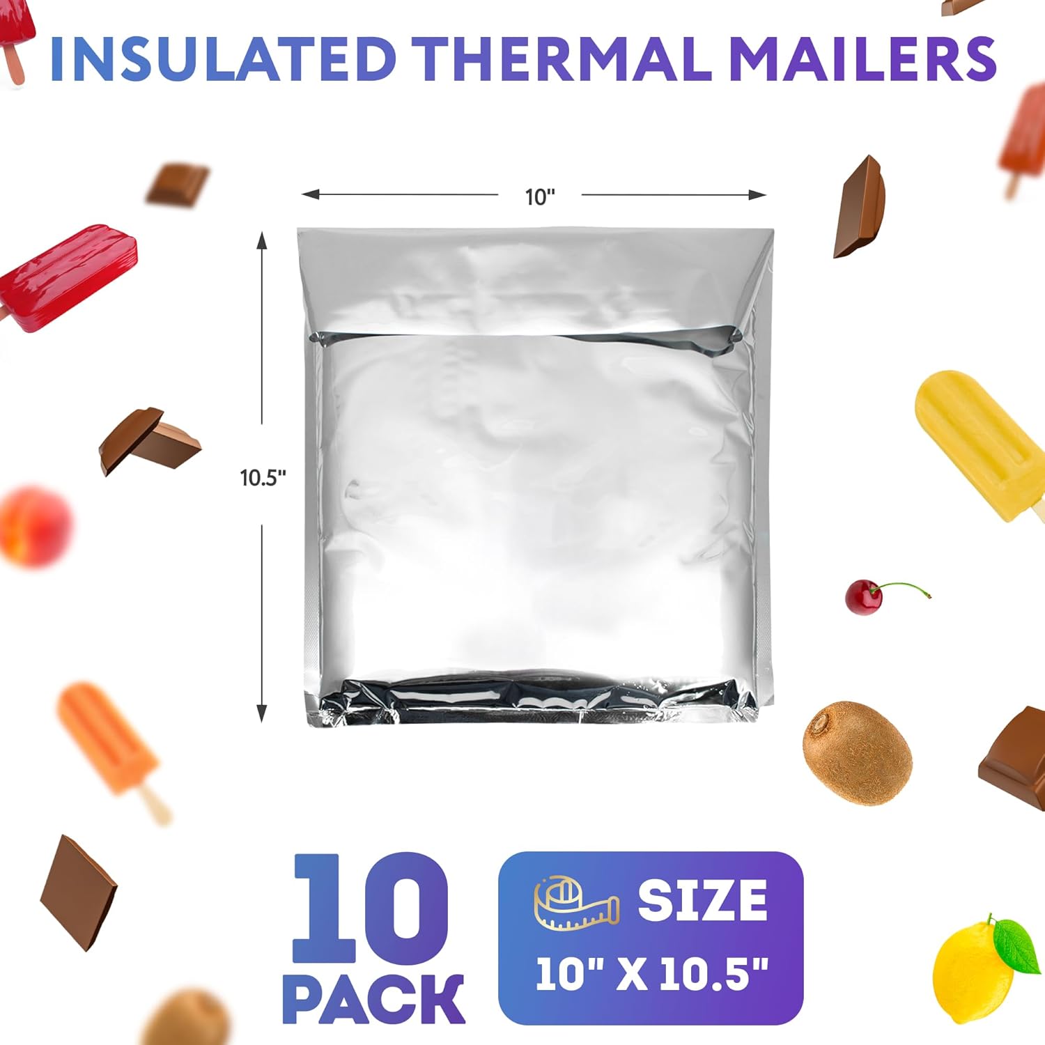 APQ Supply Needle-Punched Cotton Insulated Mailers, 10 x 10.5 Inches. 10 Pack Aluminium Insulated Thermal Mailers. Thermal Bags for Cold and Hot Food. Self-Adhesive Shipping Bags for Food, Cosmetics