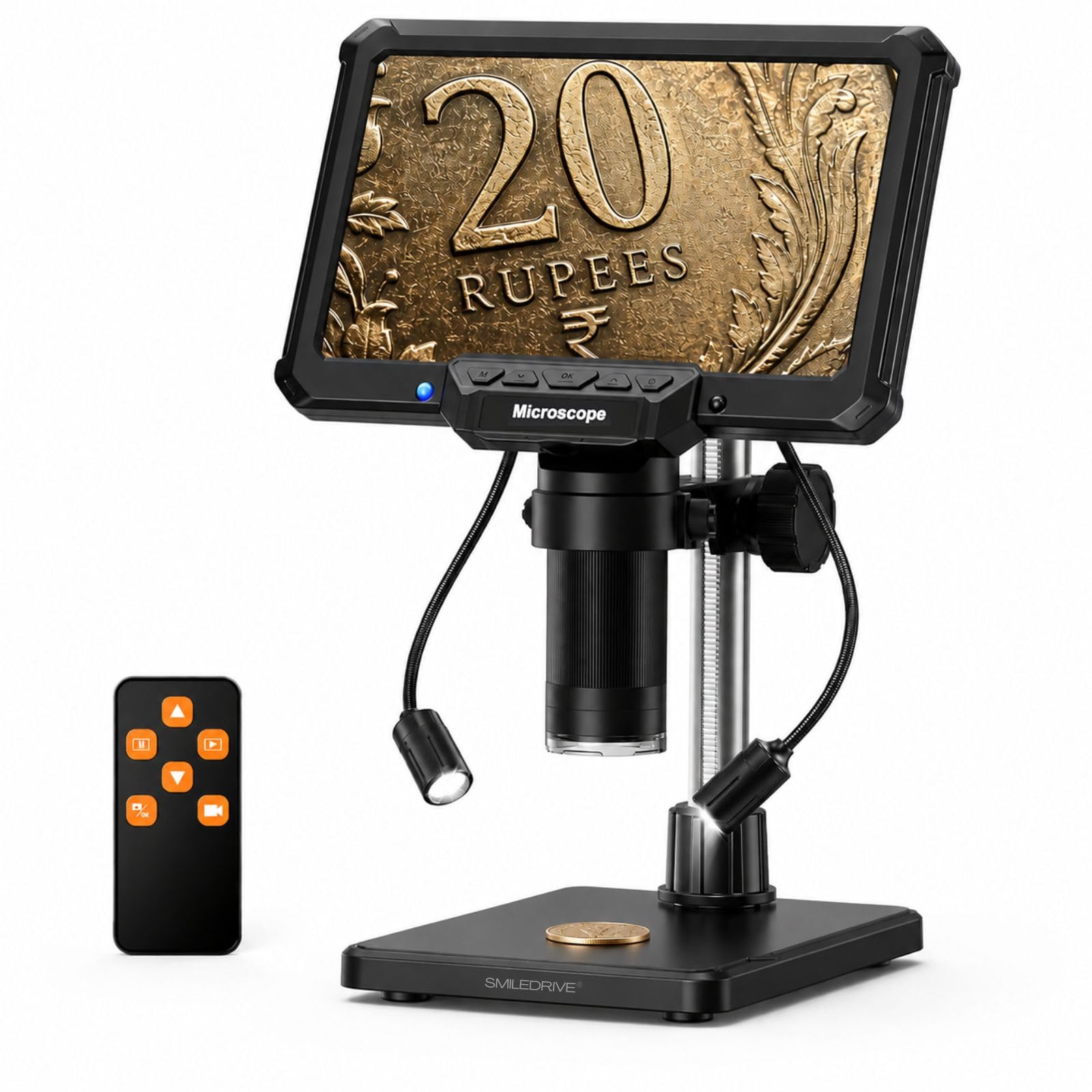 SMILEDRIVE® Digital Microscope with 7 inch Screen | 16MP Camera | 50X-1200X Magnification | 1080P Video Recording | 8+2 Adjustable LED Lights | IPS Display | Coin,PCB,Jewellery,Soldering,etc-image-10