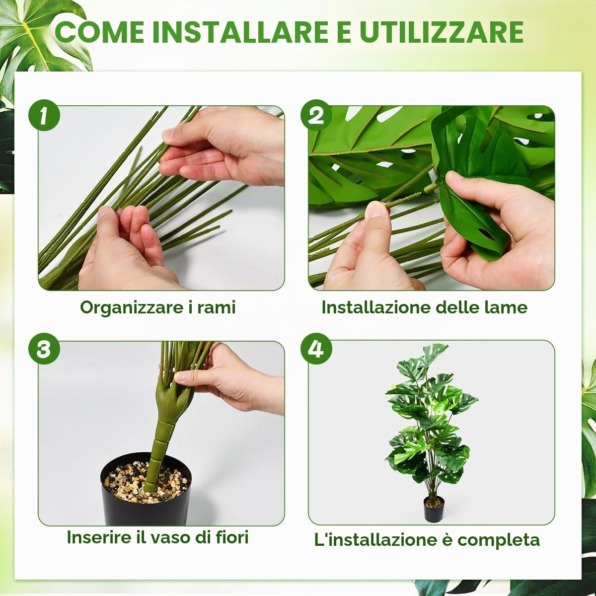 Monstera Tropic Palma Artificiali,Piante Finte da Interno 71cm,Tropicale Palma Finta con Vaso,Albero di Monstera Falso in Vaso per Casa, Ufficio, Giardino, Soggiorno