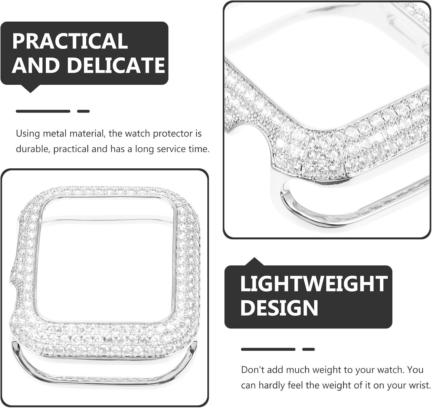 Metal Glitter Protective Case Cover for Smartwatch Series 6 and Series 7 with Strong Protection and Lightweight Design, Silver Watch Edges Protector for Smartwatch Accessories