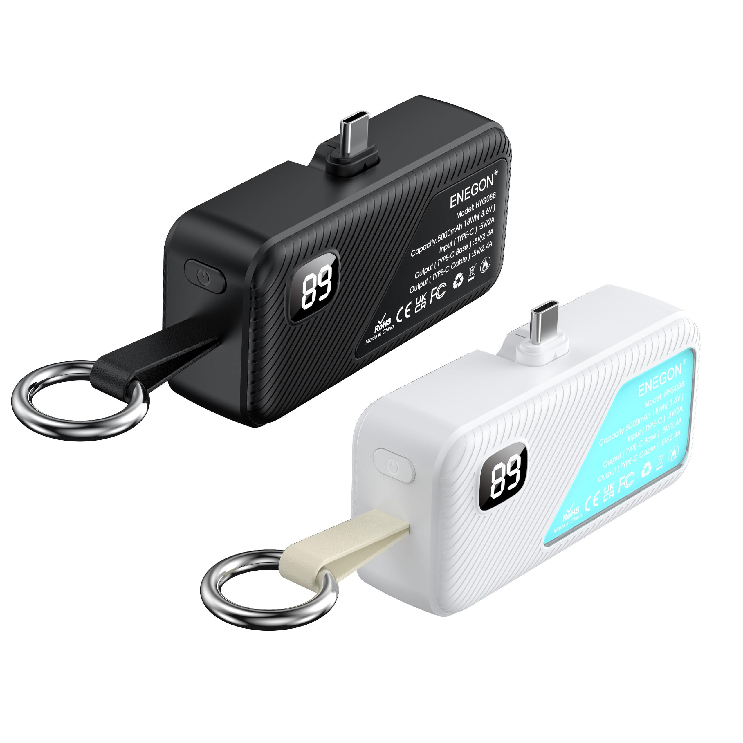 ENEGON Caricabatterie portatile ultra compatto da 5000 mAh, ricarica rapida da 22,5 W, power bank USB-C per iPhone 17/16/15/14/13/Samsung, batteria con spina pieghevole (bianco)
