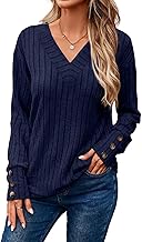 Dokotoo Pullover Women's V-Neck Long Sleeve Shirt Lightweight Knitted Jumper Autumn Casual Tops Jumper Tops with Button S-XXL