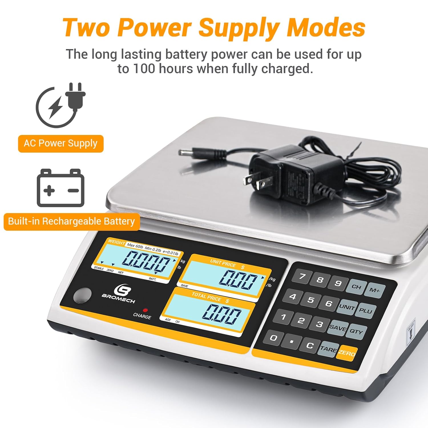 NTEP Certified Scale Price Computing, 60lb Capacity, 0.01lb Readability Rechargeable Commercial Food Produce Scale for Farmers Markets, Grocery Stores, Delis, Legal for Trade, COC #21-001