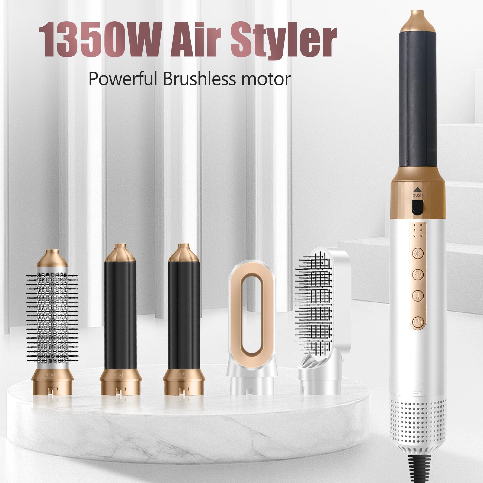 Cepillo Secador De Pelo, Air Styler 5 en 1, Cepillo de Aire 1350W | Cepillo de Aire Caliente 110000 RPM, Multifuncional Modelador, Cepillo alisador pelo para Volumen/Doblar/Suavizar/Secar