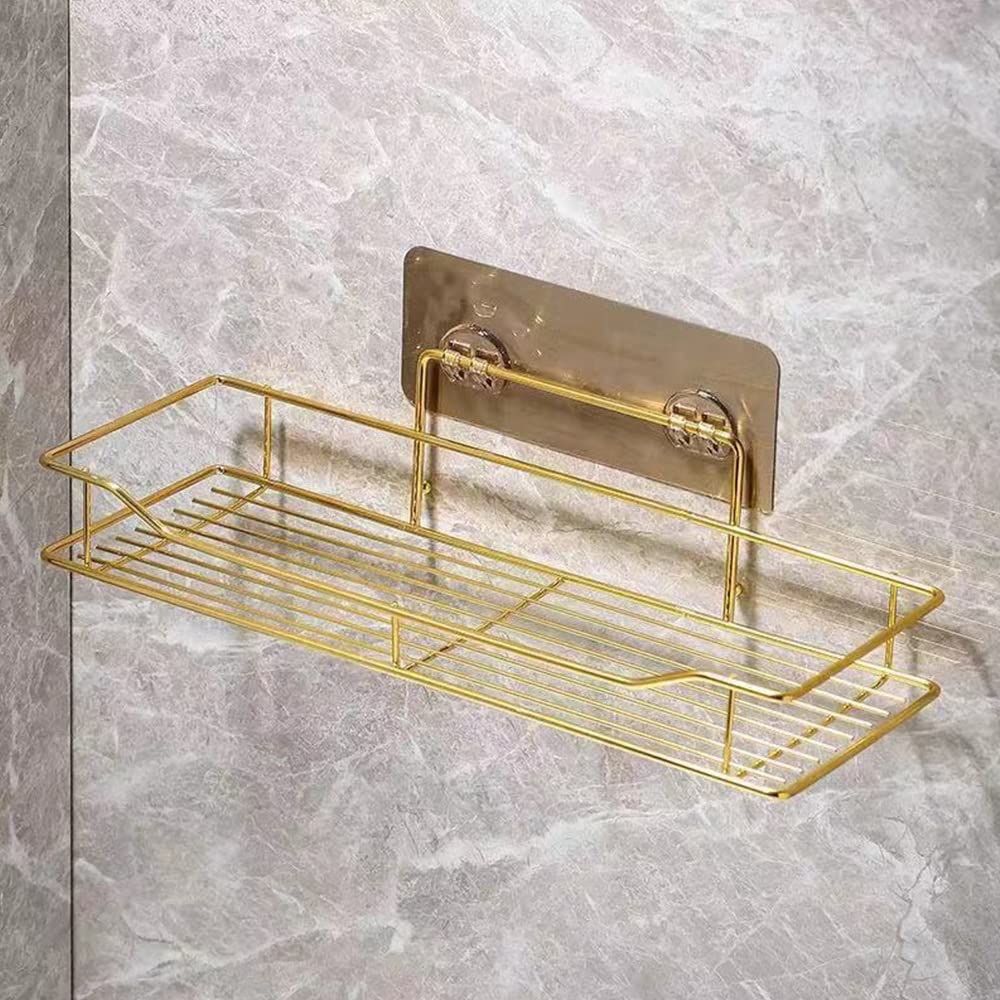 Mensola del bagno dorata dell'acciaio inossidabile del carrello della doccia, scaffale di immagazzinaggio del WC sospeso senza perforazione, barra degli asciugamani Integrata Organizzare il supporto d