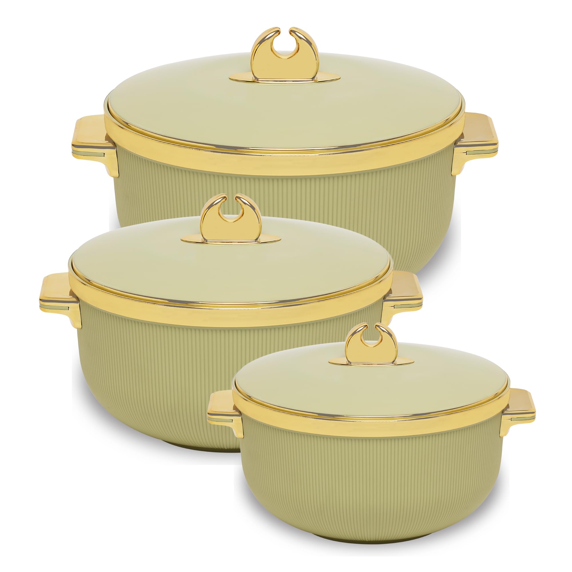 SELVEL Royal Linex Casserole Collection | Insulated Hot Cases | Stainless Steel Inner | BPA-Free | Brown & Lime Green | (Royal Linex Casserole – Lime Green, Set of 3 (600ml+1200ml+1700ml))
