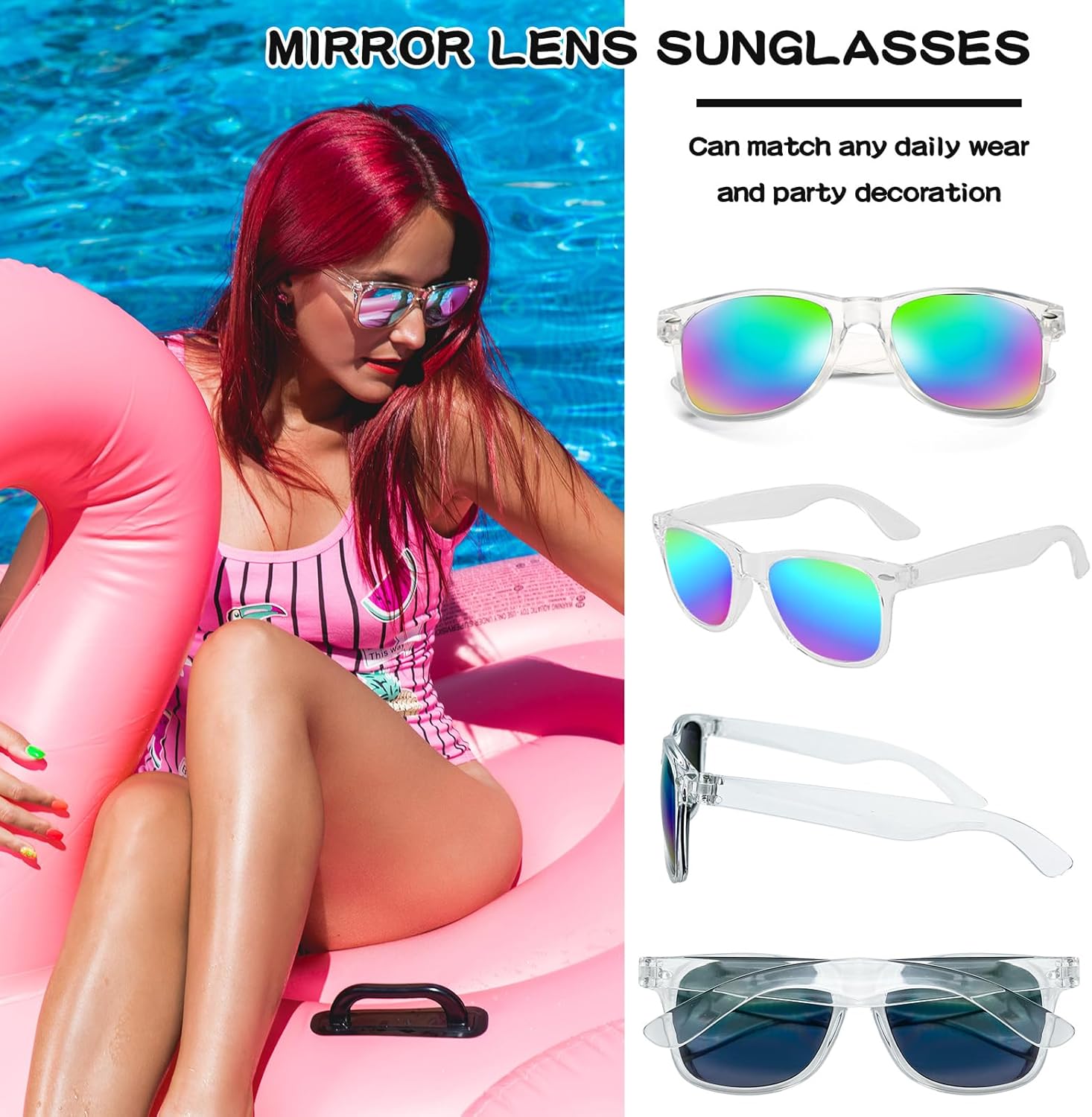 12/24 Pack Wholesale Retro Neon Colors Party Favor Supplies Unisex Sunglasses Bulk for Adults Teens, UV400 Protection - Image 2