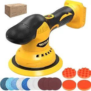 Cordless Car Buffer Polisher Kit Compatible with Dewalt 20V Battery, 6" Brushless DA Random Polishing Machine, 8 Variable Speeds, 14 Accessories