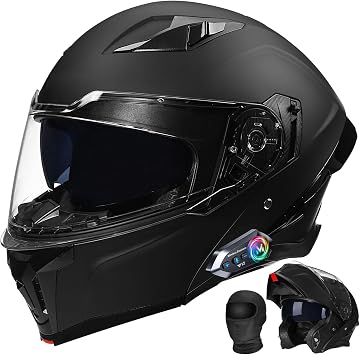 Bluetooth Modular Motorcycle Helmet DOT Approved | Built-in Sun Visor, Dual Lens Multiple Vents |Aerodynamic | Removable Washable Liner | Unisex for Adults Men Women