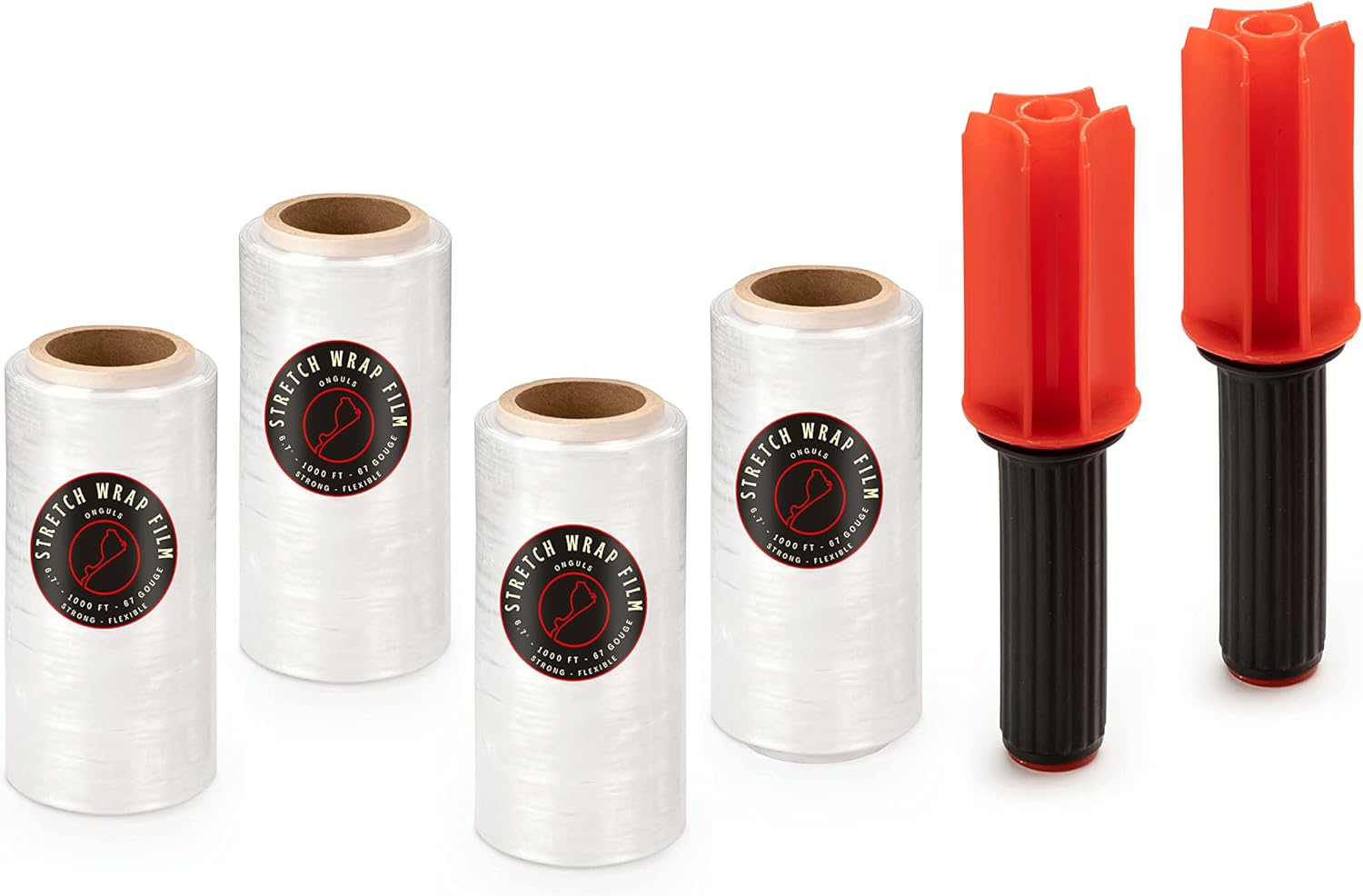 6.7 x 1000ft, 67 Gauge Heavy-Duty Stretch Film/Wrap - 500% Stretchable Stretch Wrap Film with Easy-to-Use Handle - Industrial Strength Wrap for Moving, Storing, and Packing (4 Pack W/2 Handle)
