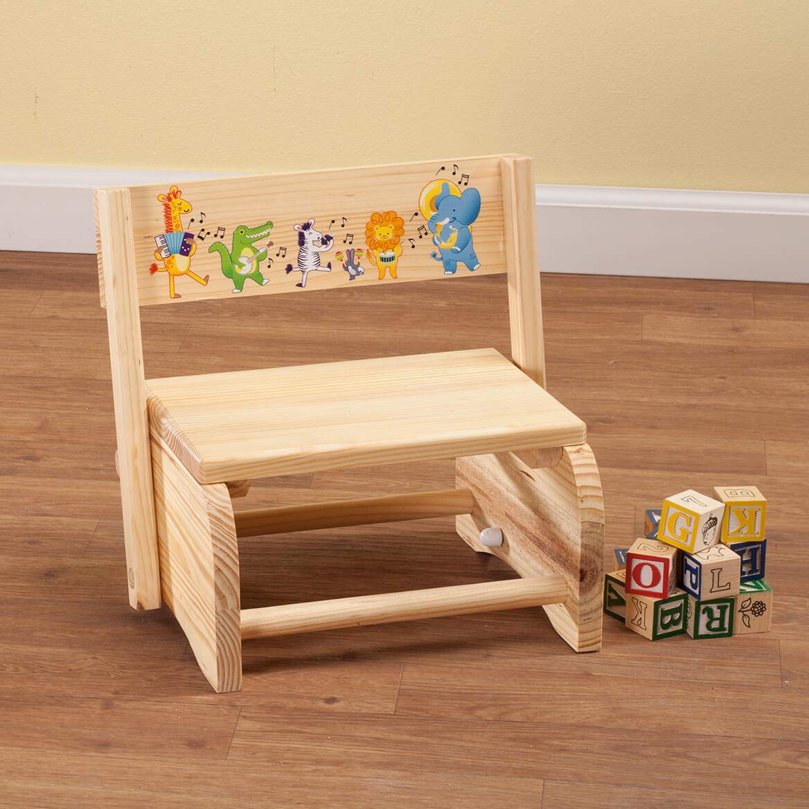 Fox Valley Traders 2-in-1 Children's Step Stool and Chair, Musical Animals Design