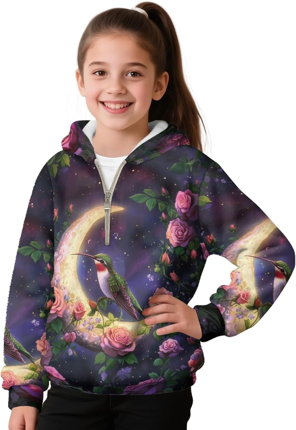 AmzPrint Half Zip Fleece Hoodies For Teen Girls Long Sleeve Pullover Back To School Big Hoodies For Girls