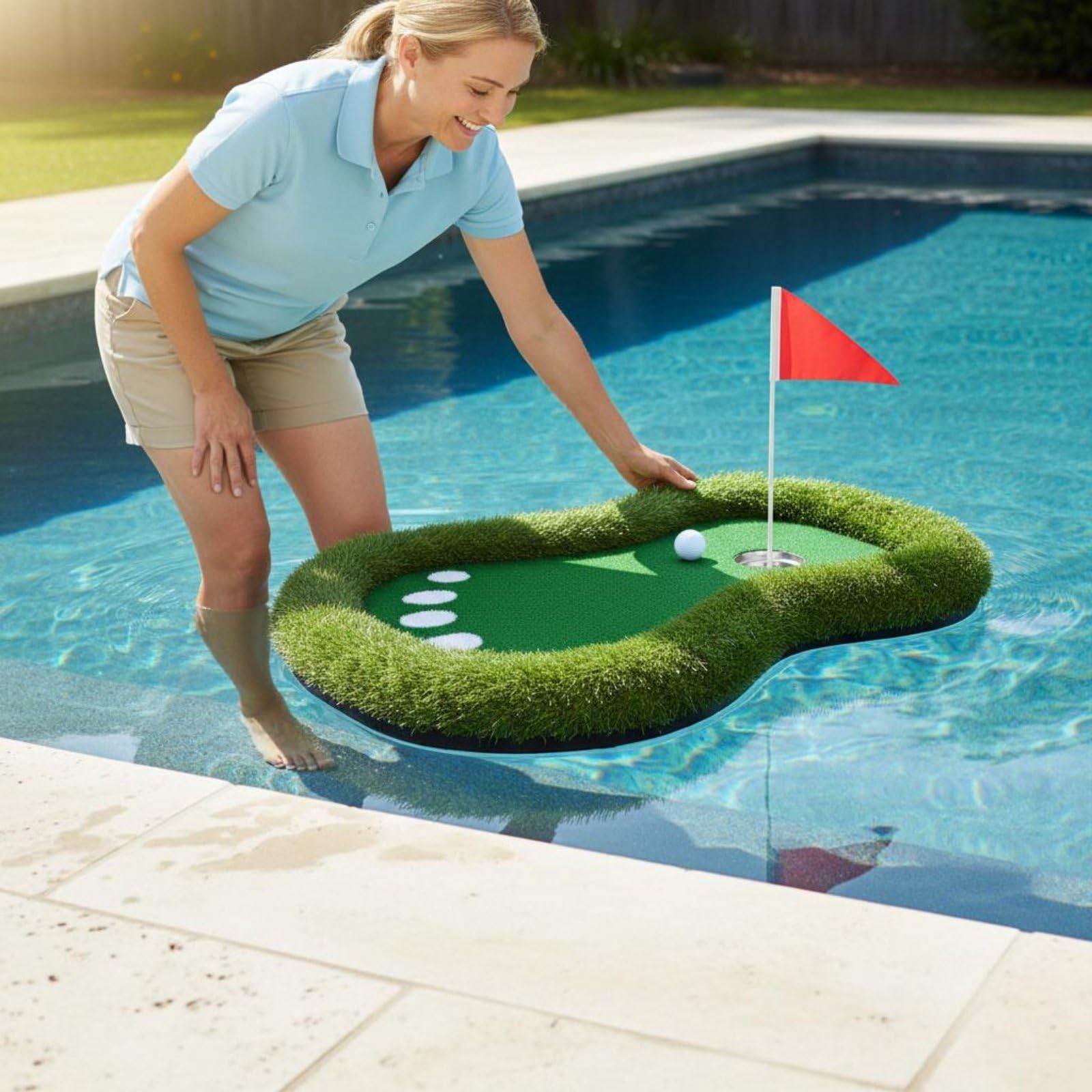 Flotante Set de Putting Acuático Alfombra Flotante Tapete de Práctica de Putt con Superficie Tipo Hierba de Material Césped, Rojo, Style to 2