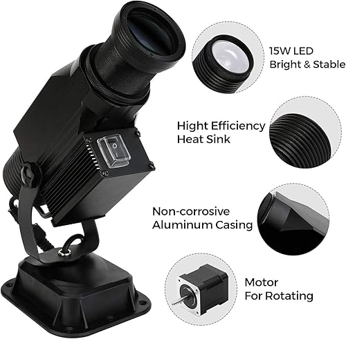 Miniatura 2 de HILITING - Proyector giratorio GOBO de 15 W para exteriores, IP65, impermeable, con control remoto y luz de efecto DJ, incluye vidrio personalizado