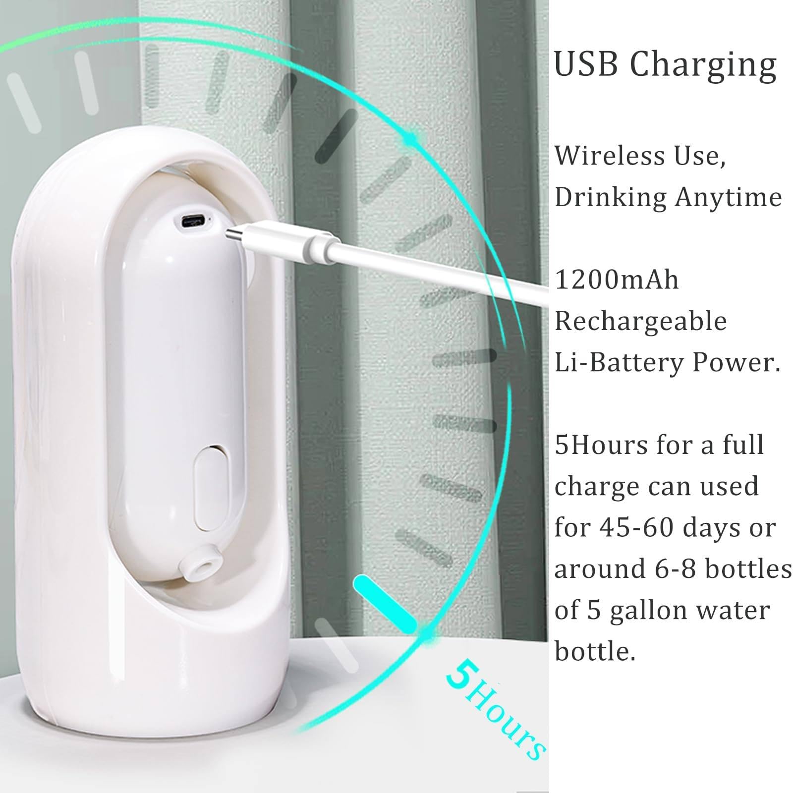 Dozownik wody, przenośna elektryczna pompka do butelek na wodę do butelki o pojemności 5 galonów, składany dystrybutor wody USB z możliwością ładowania do domowego biura na kemping