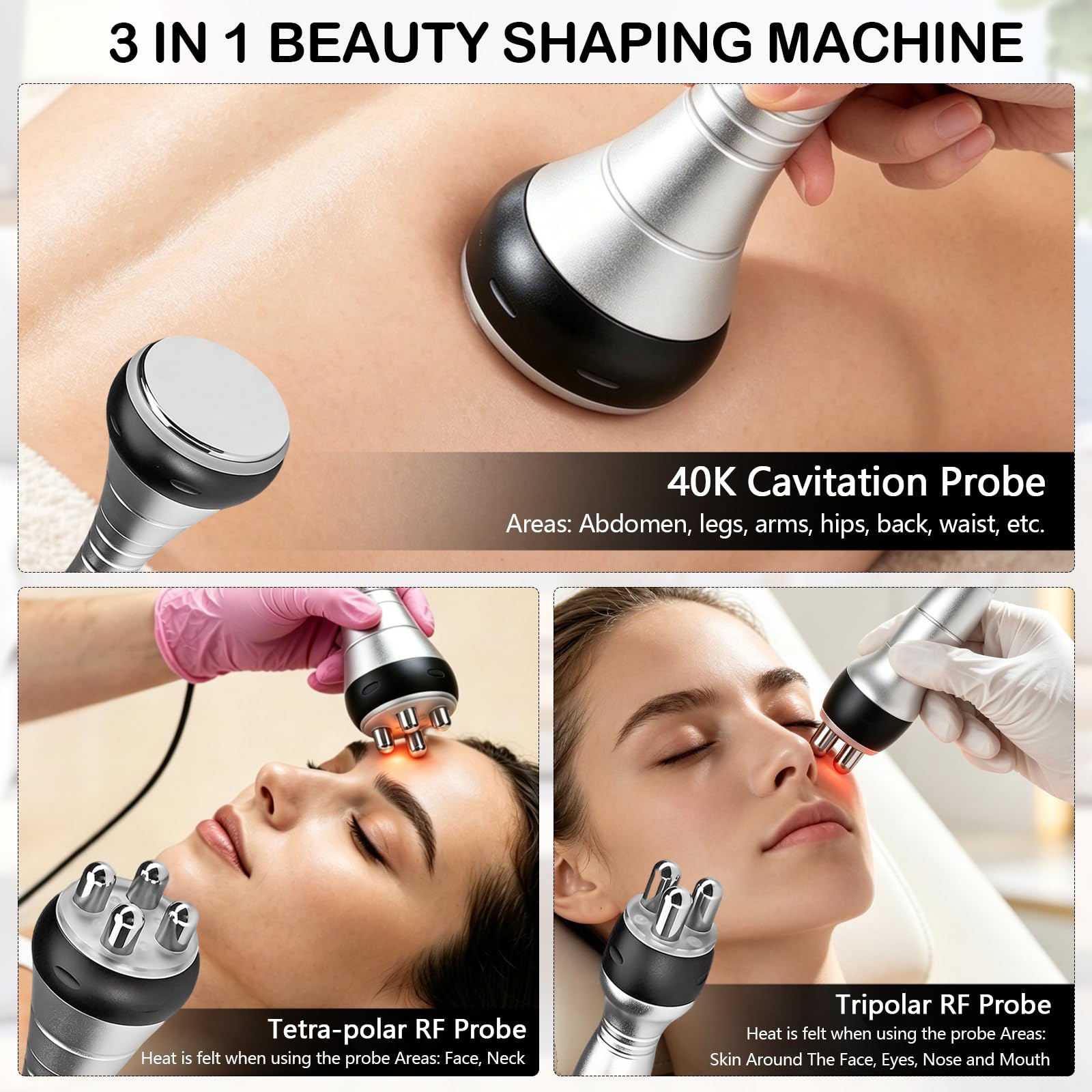 40K Radiofrecuencia Facial y Corporal, 3 en 1 Masajeador Anticelulítico Máquina de Adelgazamiento de Belleza, Instrumento de Radiofrecuencia Para Adelgazar y Esculpir el Cuerpo Multifuncional