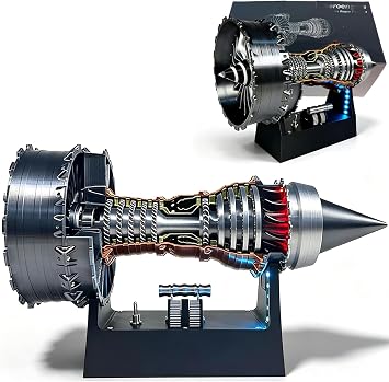 TR900 Turbofan Engine Model for Adults, Pre-Assembled Motorised Aircraft Turbojet Engine with LED Lights & Adjustable Speed, 28cm Mechanical STEM Toy, Aviation Collectible Desk Decor Gift