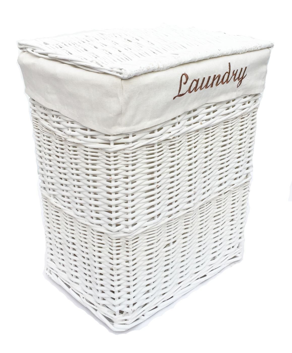 Topfurnishing White Rectangle Wicker Washing Laundry Basket Lined Storage Basket With Lid Medium 40 X 29 X 48 Cm