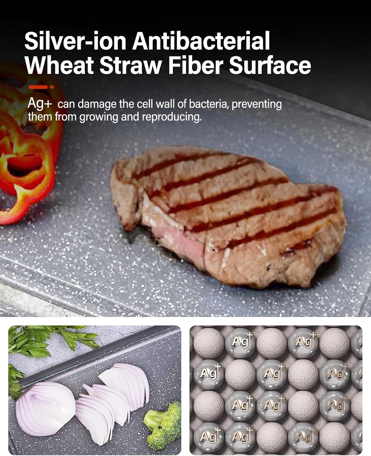 Stainless Steel Cutting Board, 304 Food Grade Double Sided Cutting Board for Kitchen, 16 * 11 Stainless Steel/Wheat Straw PP Large Board for Meat, Fruit, Vegetables, Outdoor or Indoor Grey