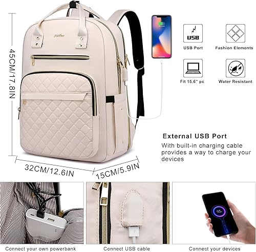 Miniatura 7 de YAMTION Mochila para mujeres y adolescentes, mochila escolar TSA para laptop con USB para estudiantes universitarios, negocios, oficina, trabajo,