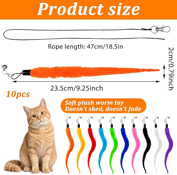 10 juguetes de gusano peludo para gato con campana miniatura 2