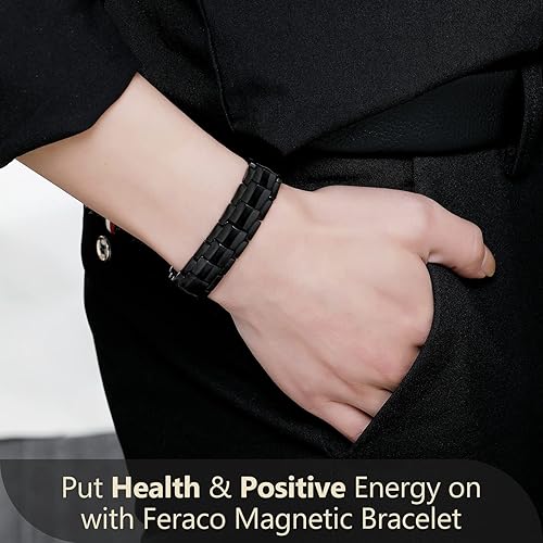 Miniatura 8 de Feraco Collar magnético y pulsera para hombre, cadena magnética de acero inoxidable de titanio con imanes de neodimio ultra resistentes, regalo de