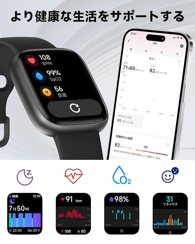 Amazon | 【2025新型・通話機能付き】 スマートウォッチ iPhone