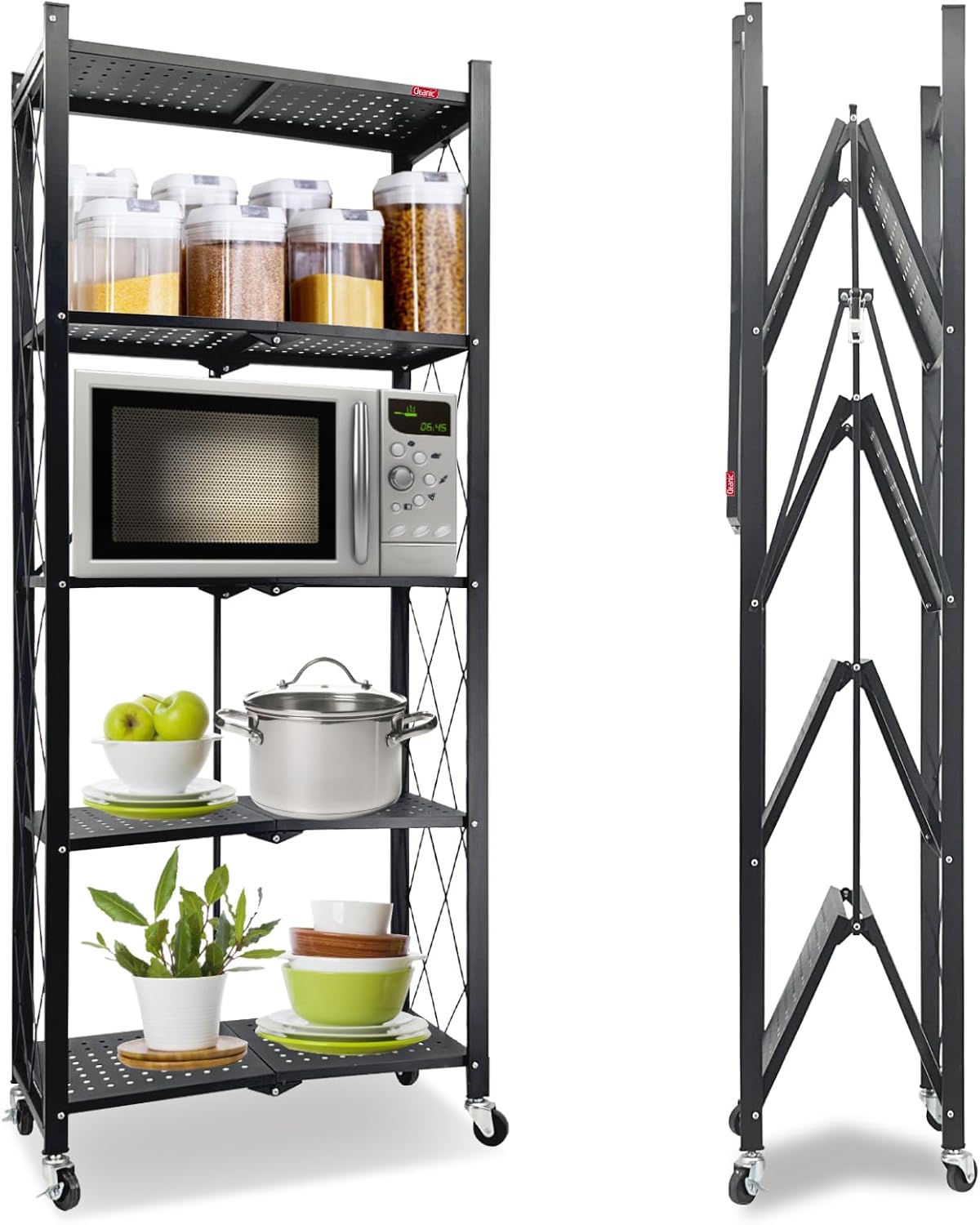 DEANIC Foldable Bookshelf, 5Tier Storage Shelves, No Installation