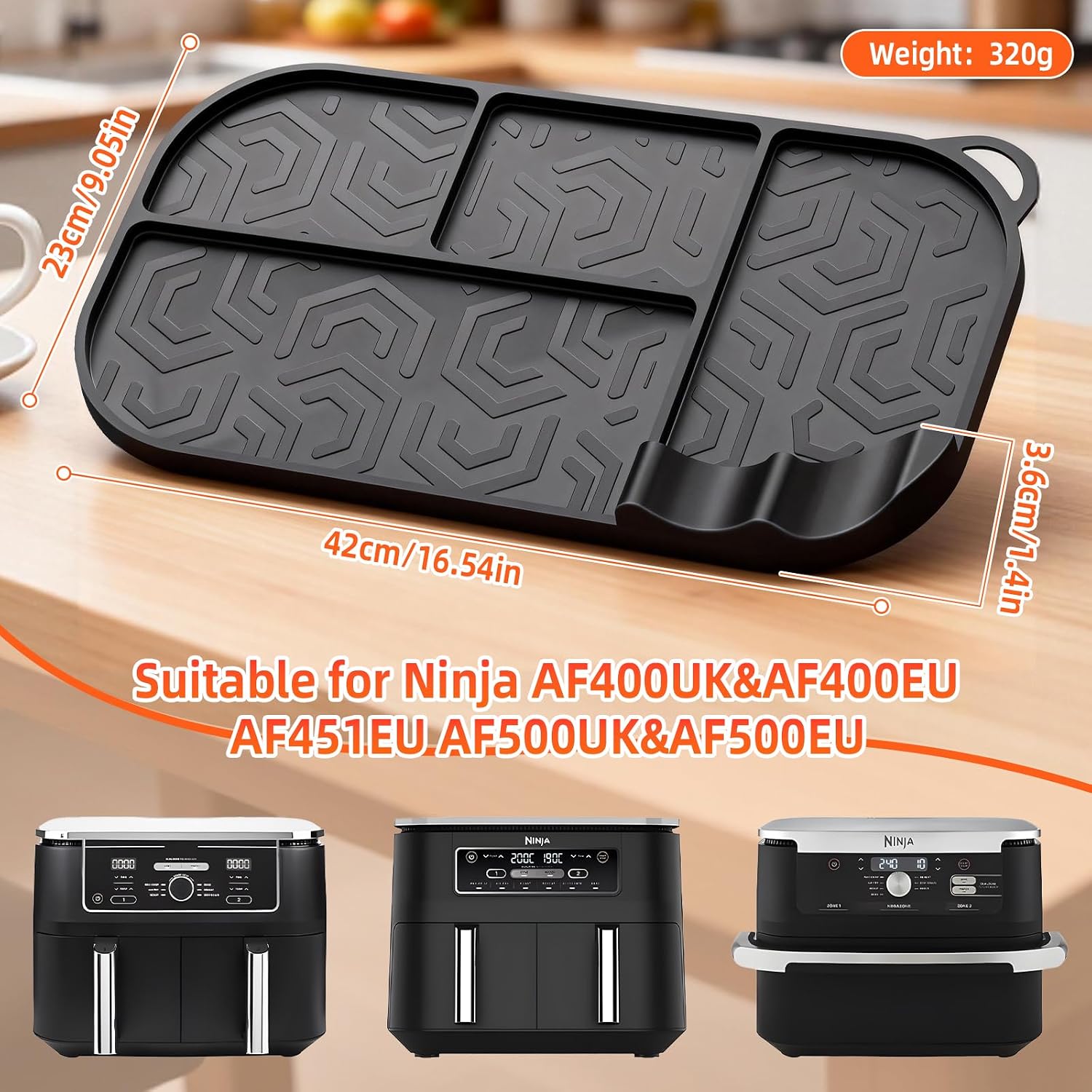Hejo Air Fryer Accessories for Ninja AF500UK AF400UK AF451UK DZ401, Air Fryer Silicone Mat for Ninja Foodi Max Dual Zone 9,5 L-10,4 L, Silicone Liner Mat for Protecting Air Fryer Top Surface image 2