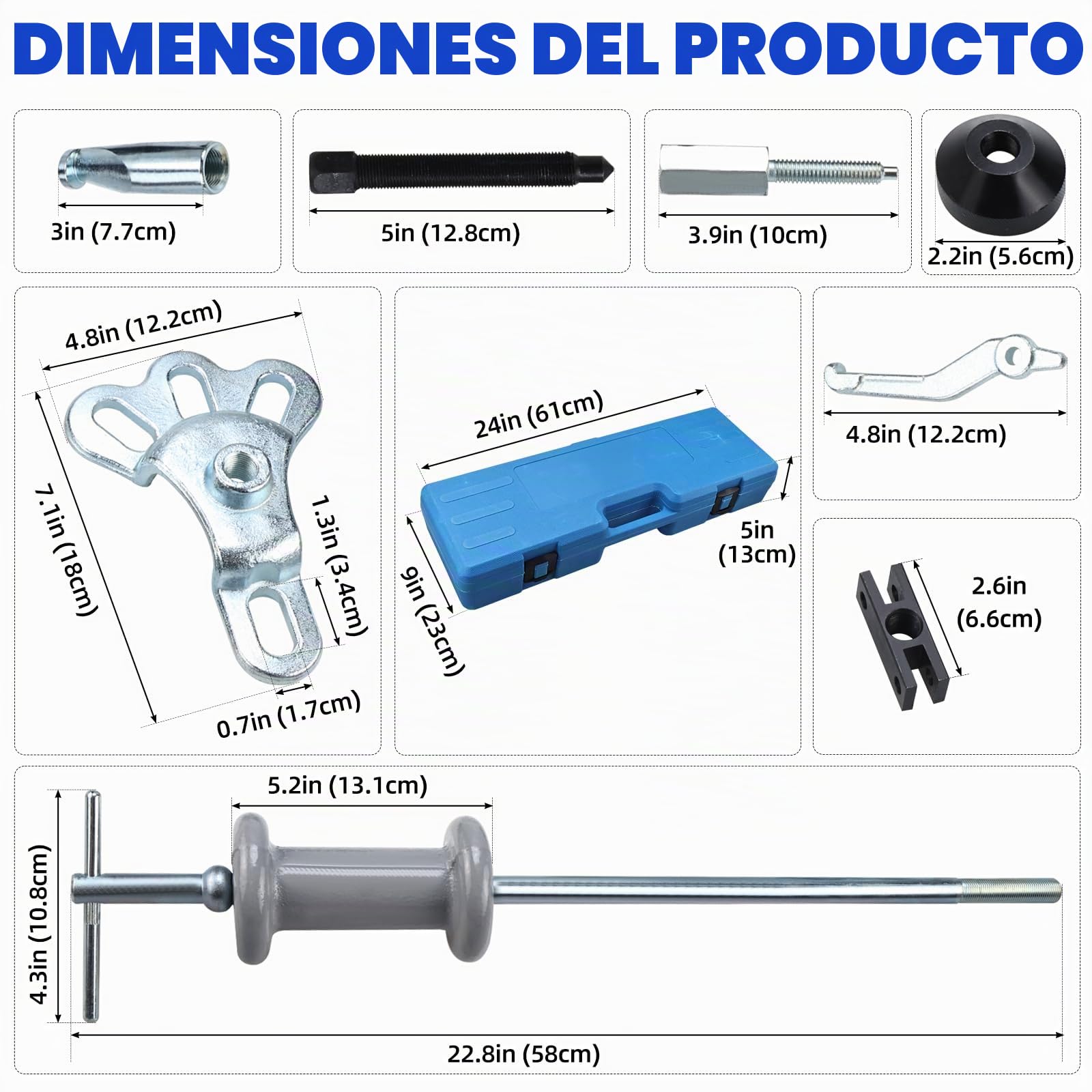 BOOMSTART Juego de herramientas de 16 piezas de martillo deslizante y extractor de rodamientos, 2/3 mandíbula externa interna para coches, camiones