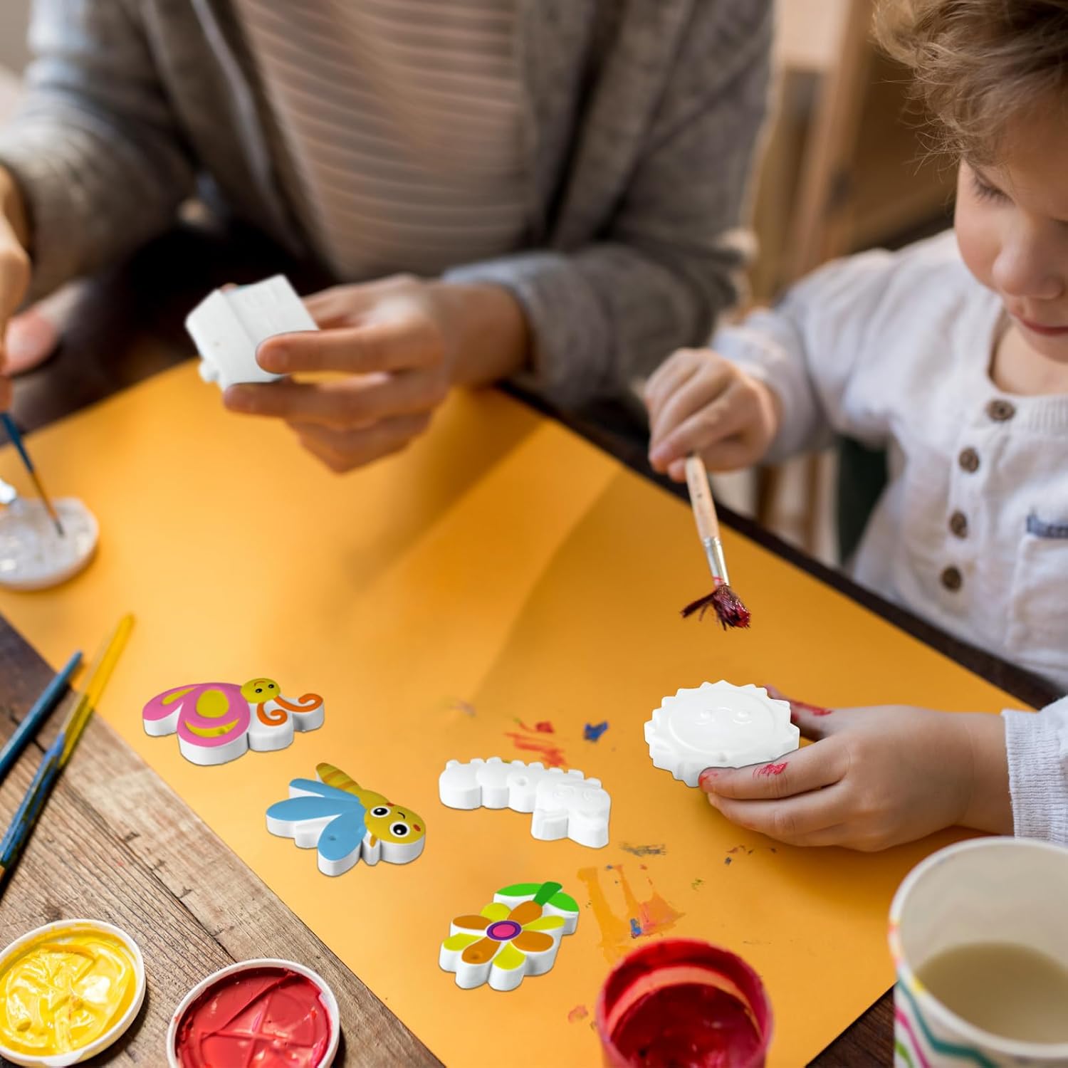 Seenelling 24 Sets Ceramics to Paint Kids Arts and Crafts Painting Kit Unpainted Plaster Statues Paint Your Own Ceramics DIY Paintable Plaster Figurines for Boys Girls Party Decor (Spring)