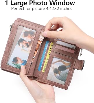 GOIACII Leather Purses for Women, Bifold Compact Womens Wallet with RFID Blocking, Medium Ladies Purse Credit Card Wallet with 16 Card Slots and Zip Coin Pocket
