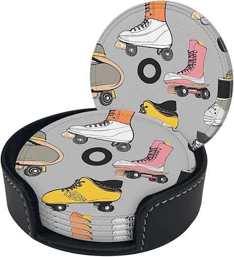 Miniatura 9 de 6 posavasos redondos de cuero con soporte y divertidos estampados para bebidas, almohadilla para protección de mesa, accesorios de escritorio,
