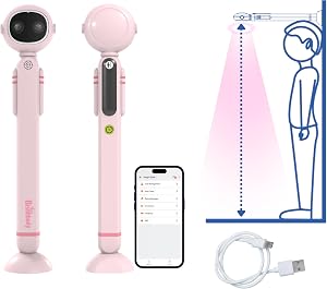 Smart Digital Height Measurement Tool for Kids with App – Portable Wireless Stadiometer, Dual Ultrasonic Sensor, Growth Tracker, LED Display & Room Thermometer, Cute Astronaut Design (Pink)
