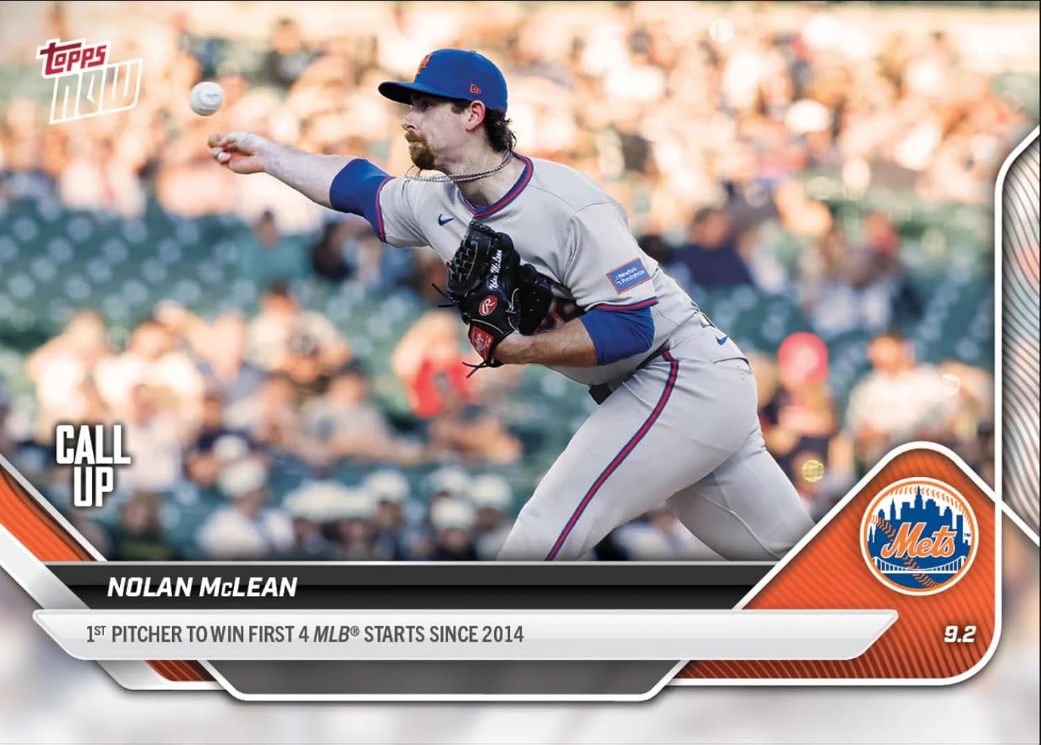 2025 Topps Now Nolan McLean #651 1st Pitcher to Win First 4 MLB Starts Since 2014 New York Mets Rookie RC Baseball Card