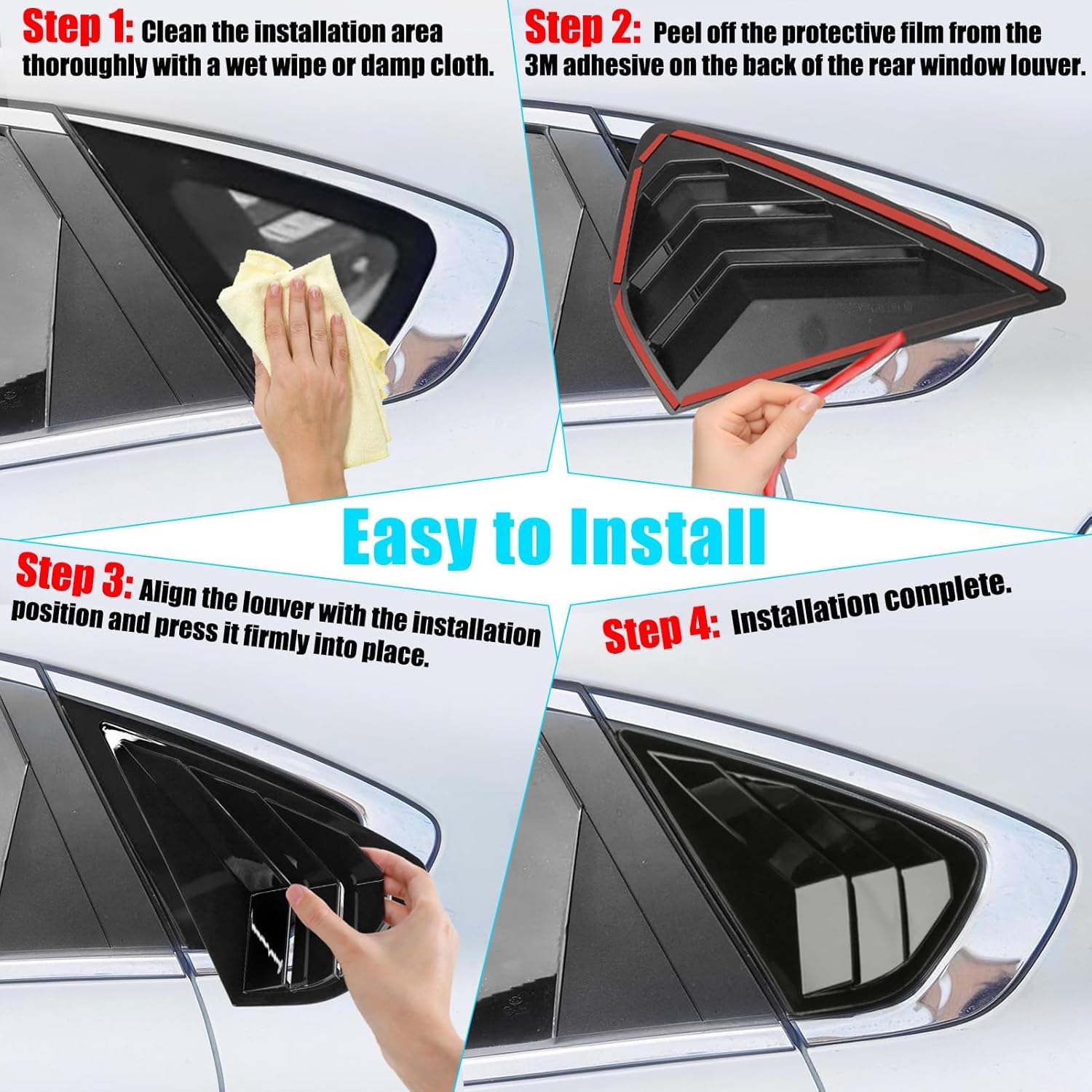Yumzeco 2PCS Compatible with KIA Forte Sedan Side Window Louver Covers 2019 2020 2021 2022 2023 2024, Sporty Style Rear Side Vent Window Louver Shutter Trim KIA Forte Exterior Accessories-Glossy Black