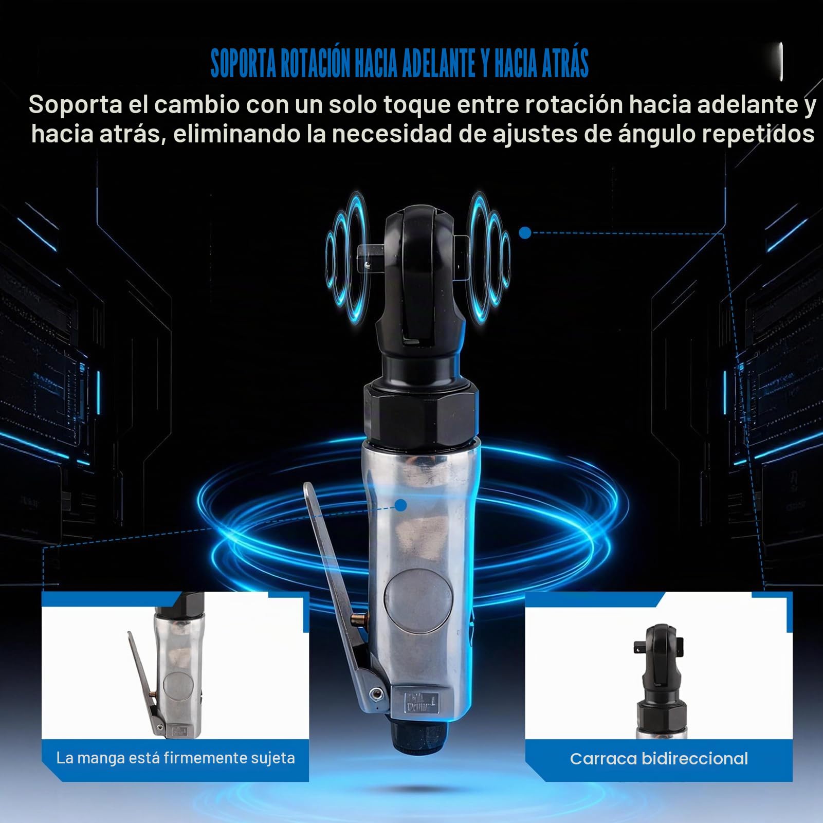 Trinquete de aire Mango recto Mini trinquete de aire Accesorio roscado de 1/4 de pulgada Llave de cabeza cuadrada de 3/8 de pulgada Herramientas neumáticas para trabajos