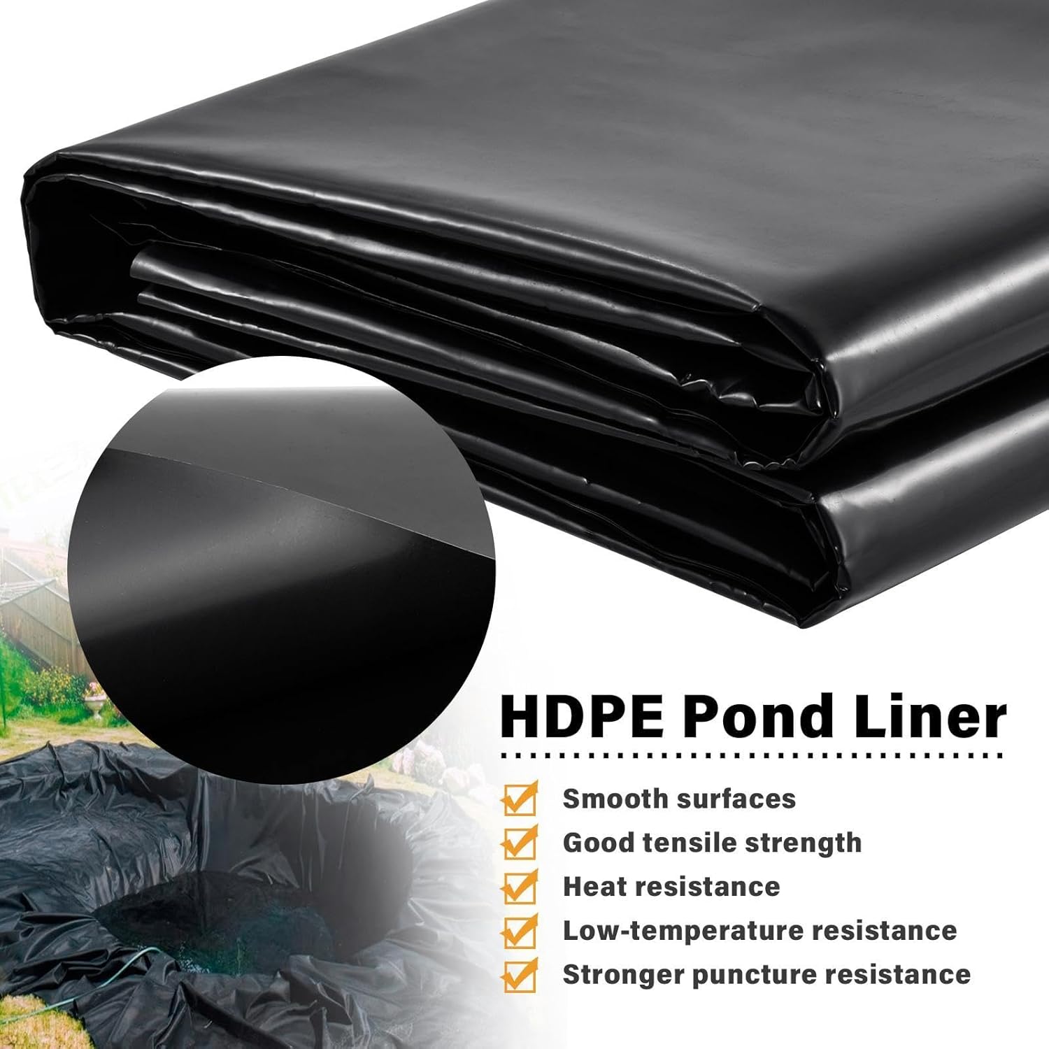 40 Ft X40 Ft HDPE Pond Liner Reinforced Large Enhanced 5-Layer Structure UV Resistant Pond HDPE Liner for Natural Looking Ponds, Waterfall, Koi Pondsand Water Garden Durable Fish Safe 0.3mm Thickness