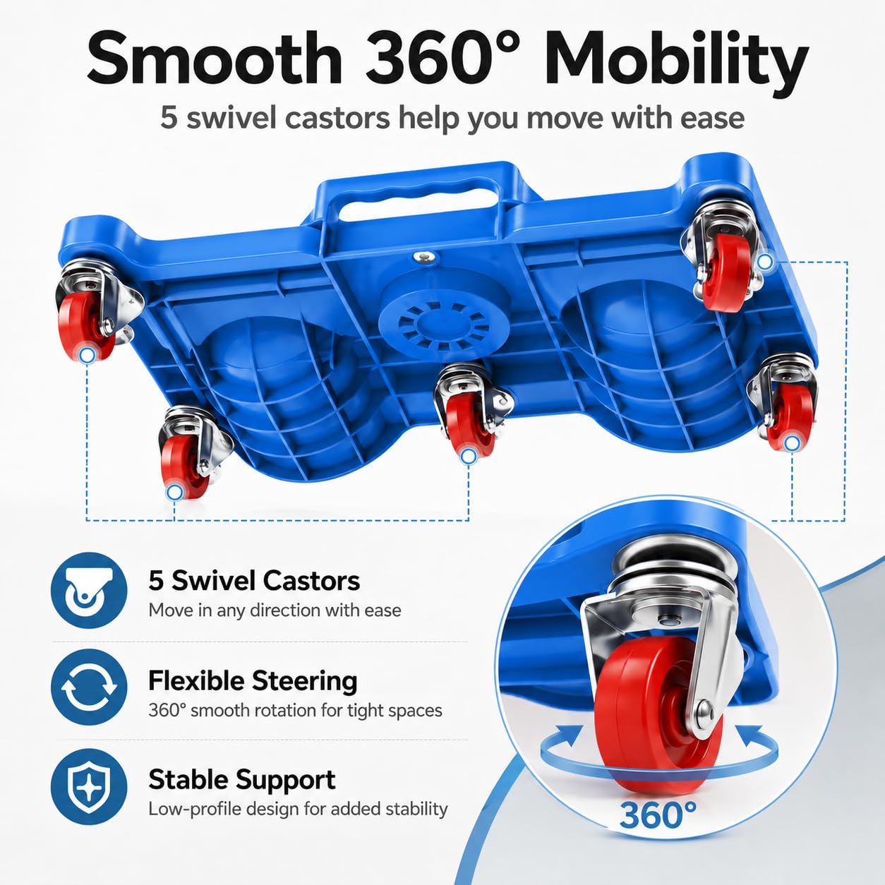 Genouillères roulantes, genouillères avec 3 roulettes et coussin en gel confortable, rotation à 360 degrés, avec roulettes pour le travail, le chantier, genouillères coulissantes flexibles avec