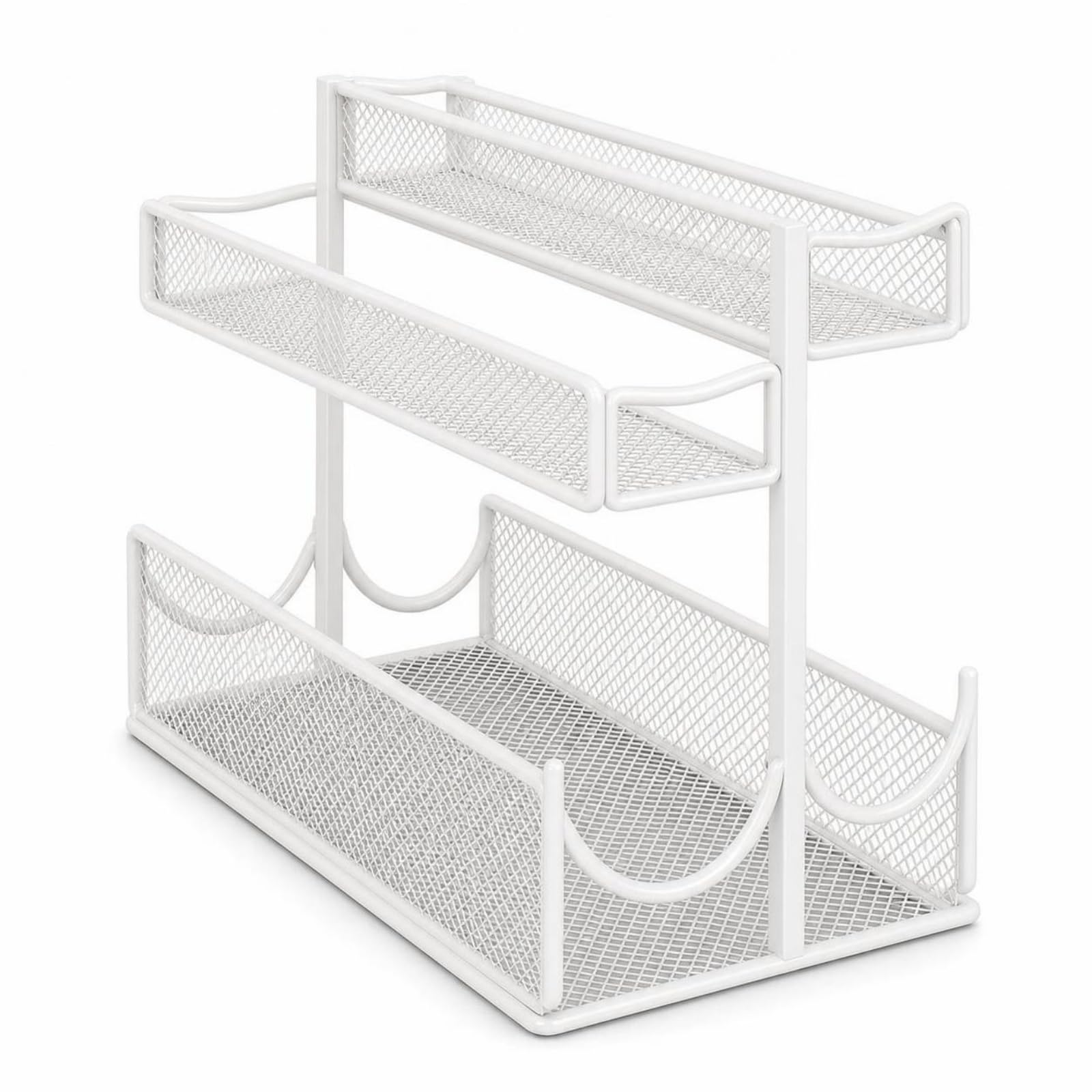 Organizzatore sotto Lavello Salvaspazio Scaffale con Cestini Scorrevoli Robusto Mensola per Lavanderia, Bianco, Moderno Minimalista, Tre Livelli