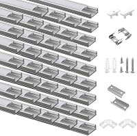 Efishine U-alakú LED Alumínium Profil Szett - 40x1m Ezüst Csatorna Tejfehér Burkolattal, Végsapkákkal és Rögzítőkkel LED Szalagokhoz 1