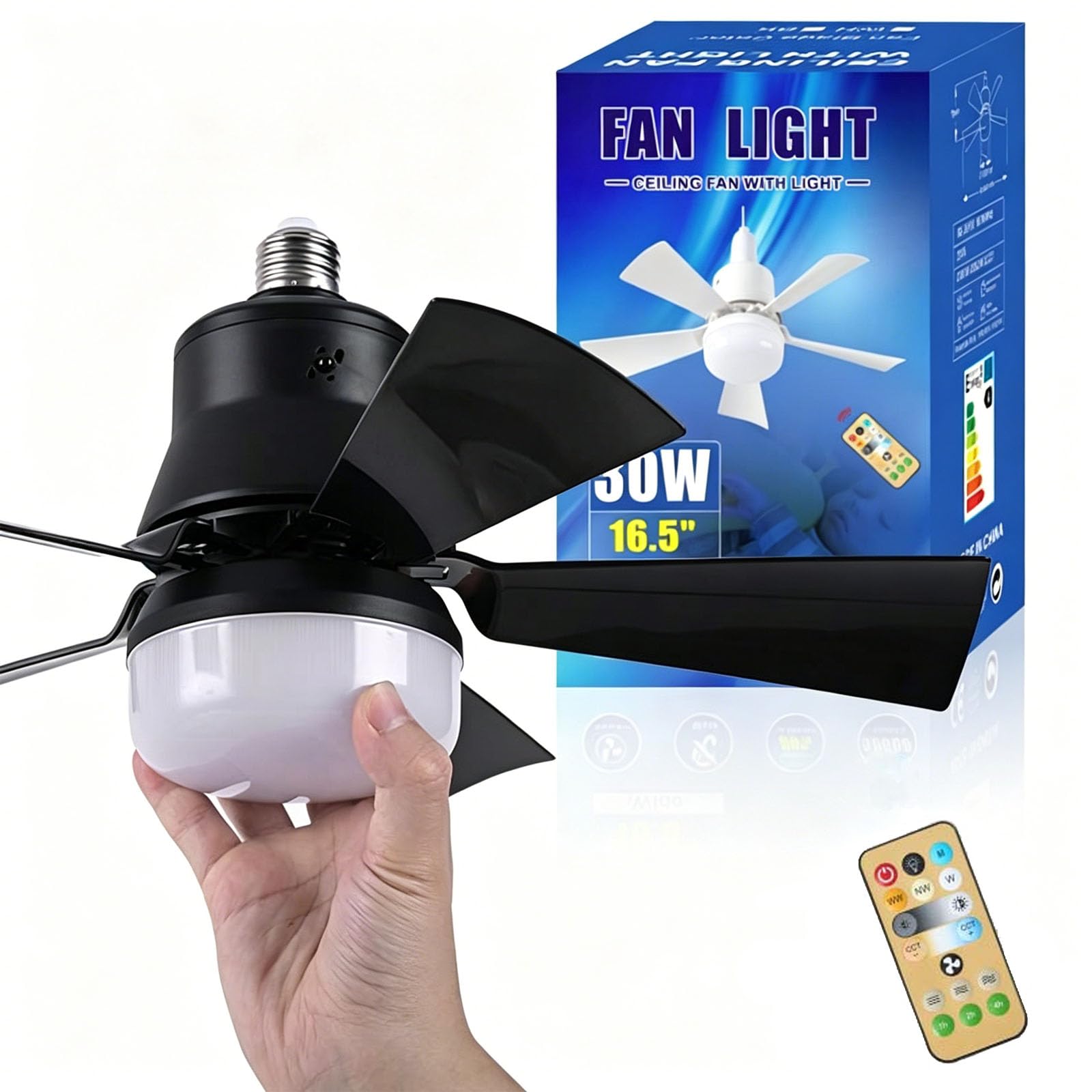 Smartbreez 40w Led Ceiling Fan Light – 20.5 Ultra Quiet 2 in 1 Portable Ceiling Fan & Light with Remote, 3 Speeds 3 Colors, Ceilings Lamp for Bedroom, Kitchen, Bathroom (B,30W)