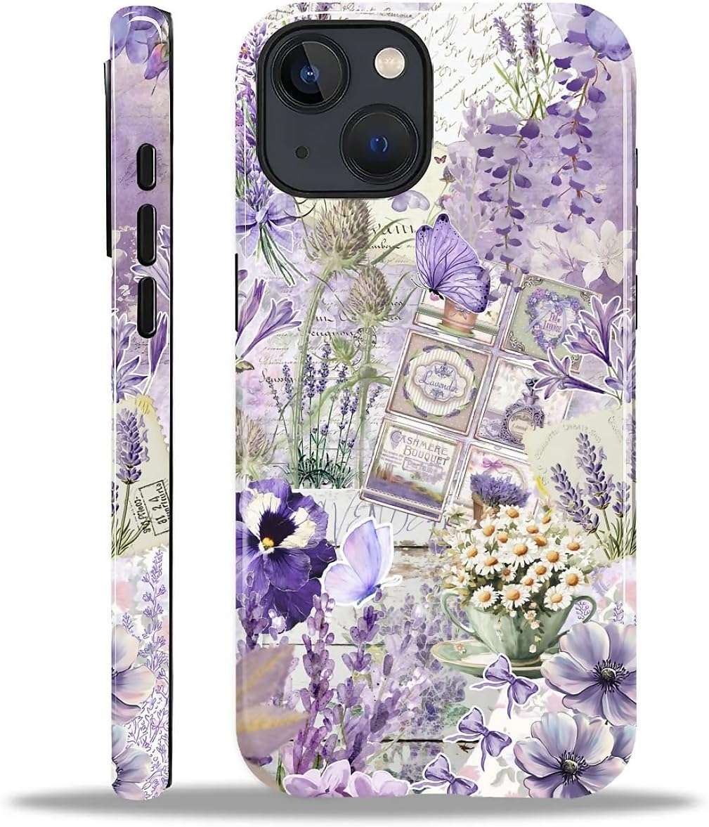 COTAIL Vintage Purple Collage iPhone 13/14 Case - Shockproof Dual-Layer TPU/PC Protection, Slim Drop-Proof Cover for Women & Men