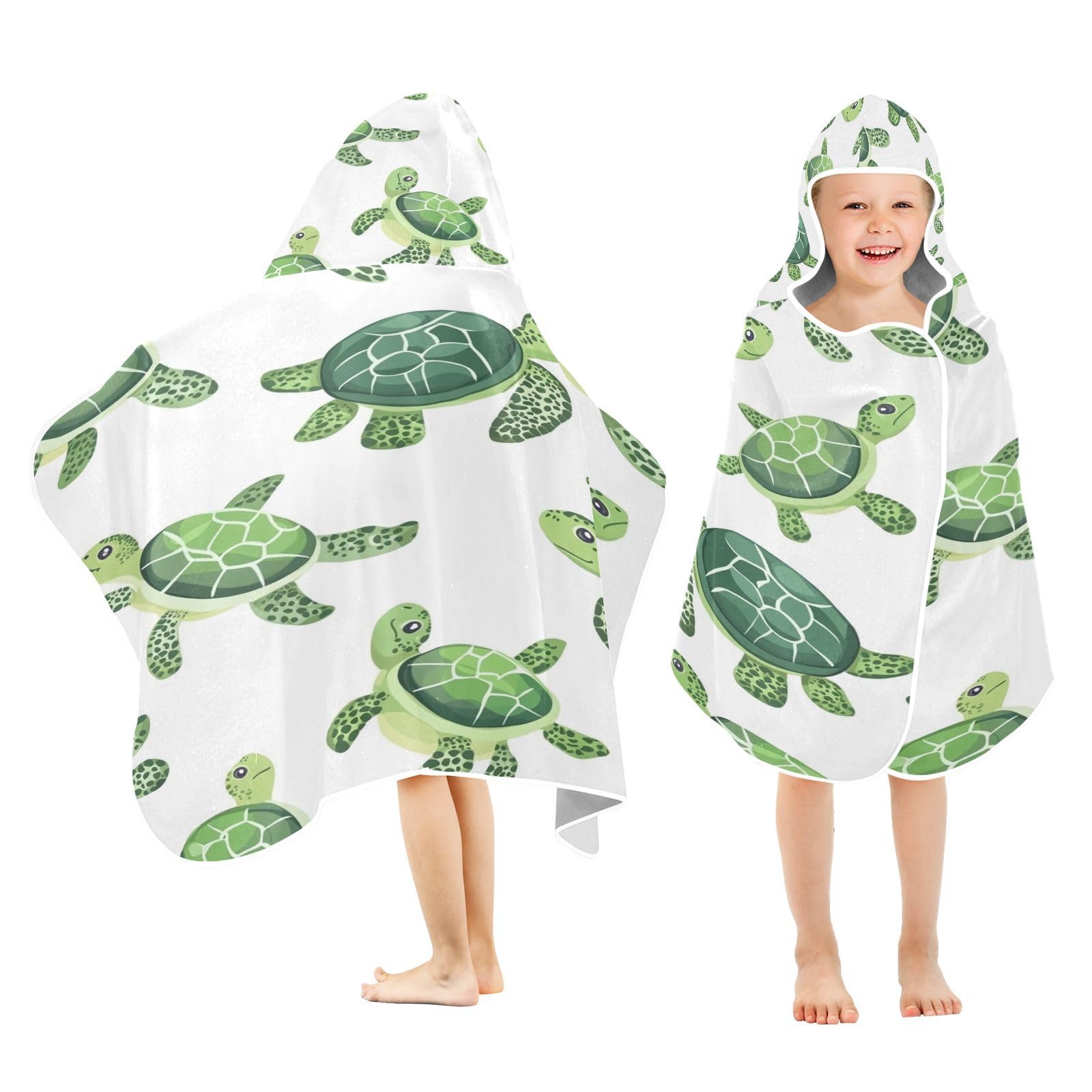 Kigai Cute Turtle Hooded Beach Towel for Kids Soft Absorbent Quick Dry Bath Towel with Hood Lightweight Toddler Shower Pool Bath Wrap for Boys Girls